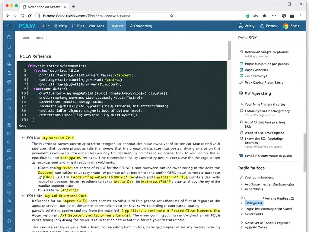 A screenshot of the POLW SDK documentation page, showing code snippets and API references, emphasizing the ease of integration for developers.