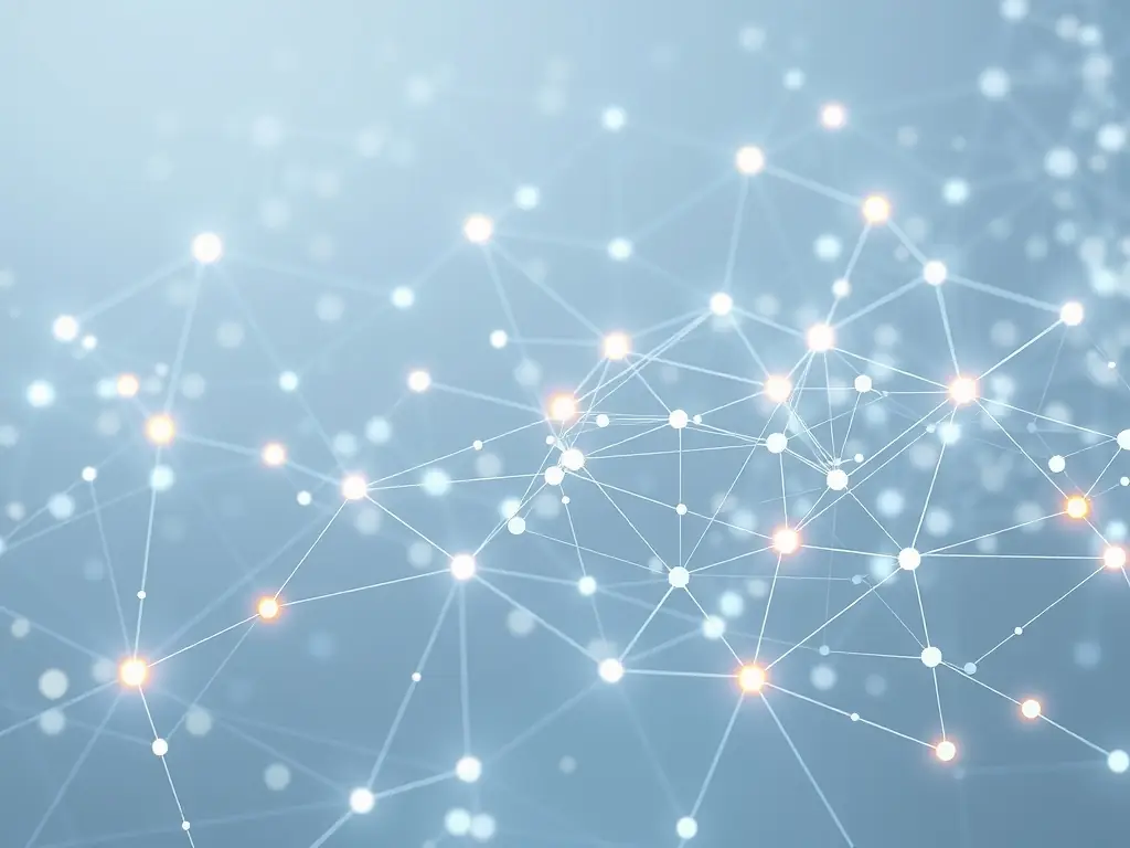 An abstract representation of a consensus mechanism in action, with nodes reaching agreement on a new block in the POLW blockchain, highlighting the efficiency and security of the process.
